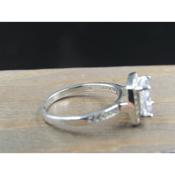 Size 7 Sterling Silver Halo Style CZ Square Band Ring Vintage Statement - Picture 5 of 8
